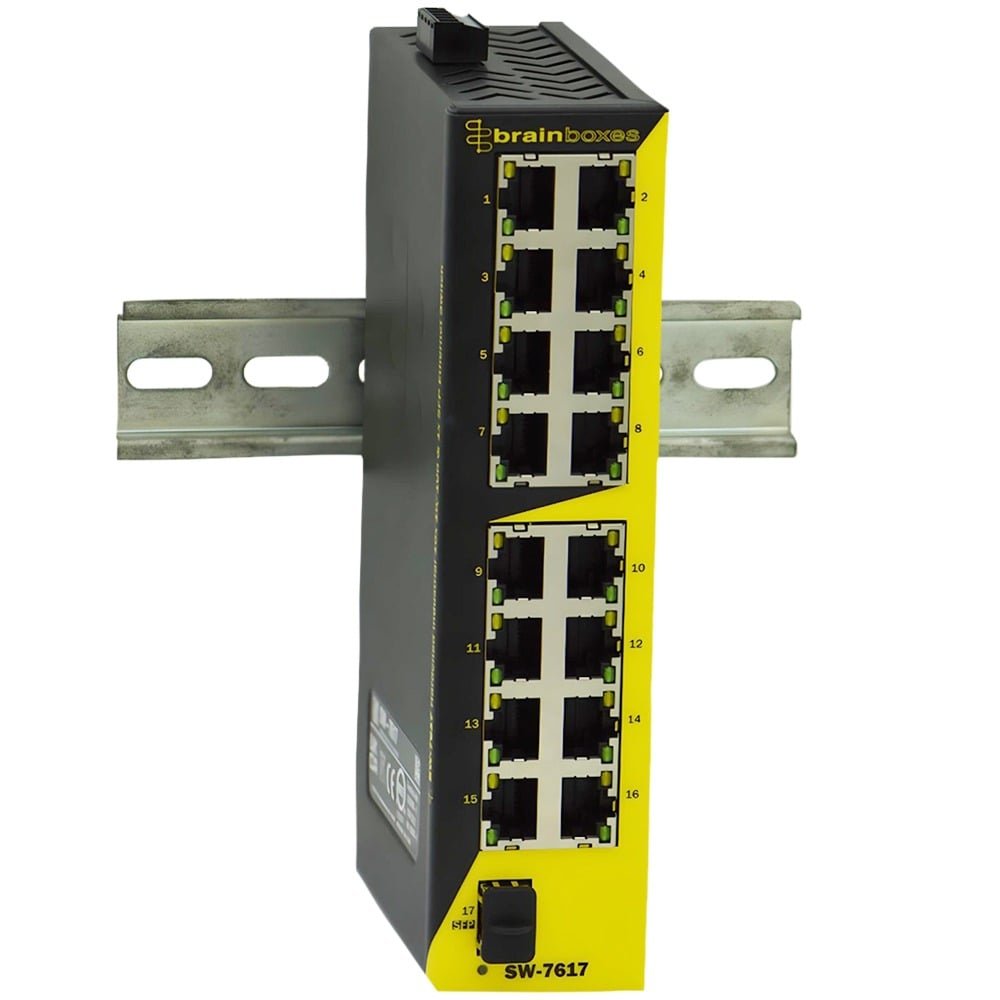 Brainboxes Hard Industrial 16 Port 10/100 & 1SFP Ethernet Switch SW-7617