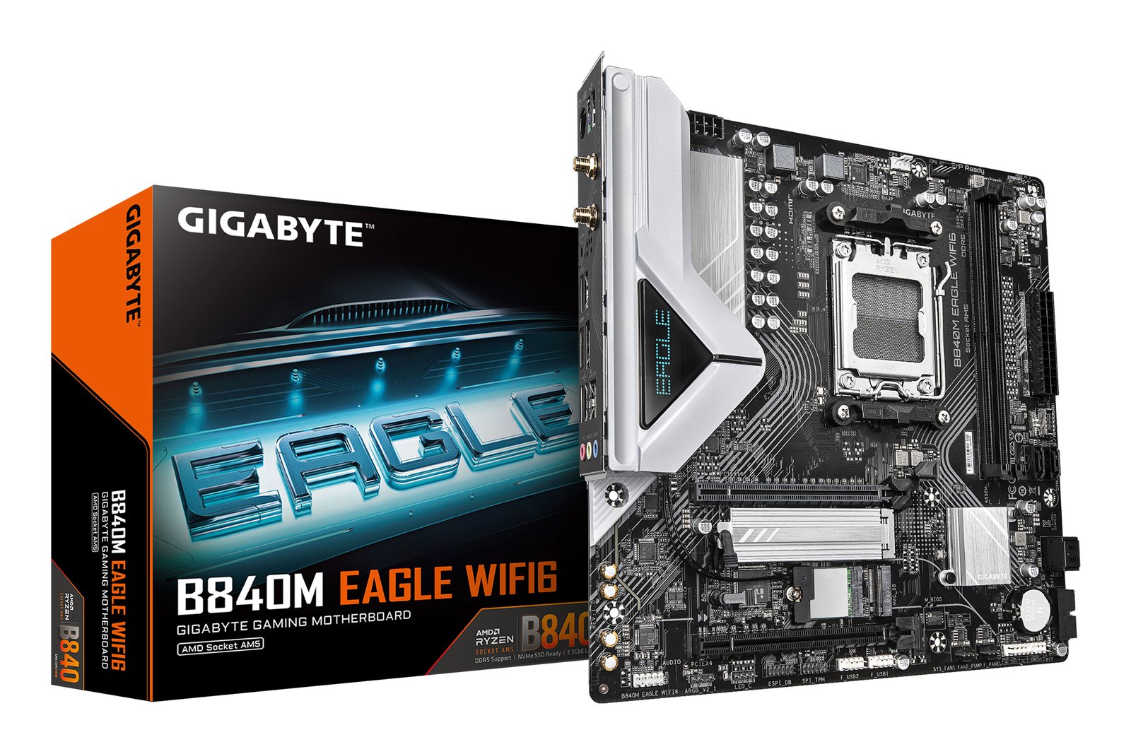 GIGABYTE B840M EAGLE WIFI6 Motherboard - AMD Ryzen 9000 CPUs, 5+2+2 Phases VRM, up to 7600MHz