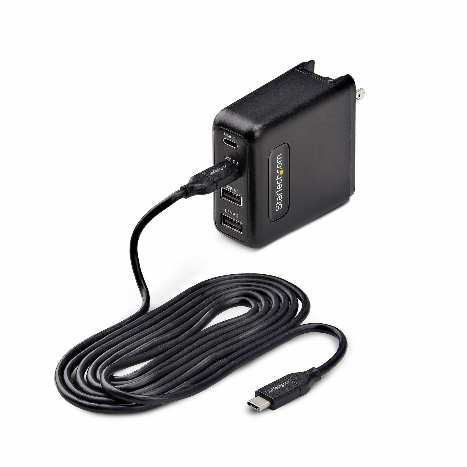 StarTech.com 100W USB-C Wall Charger, 2x USB-C/2x USB-A, Quick Charging Portable GaN Power Adapter, 2210GCNWALLCHAR