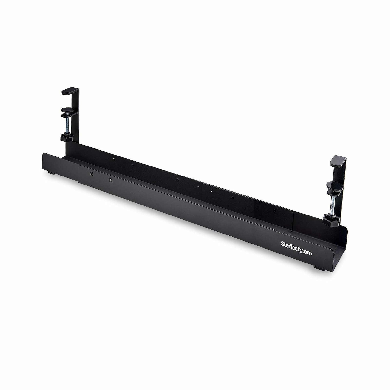 StarTech.com Under Desk Cable Management Tray, Length Adjustable Organizer, Clamp-On Installation, CALBDESKCABLETR
