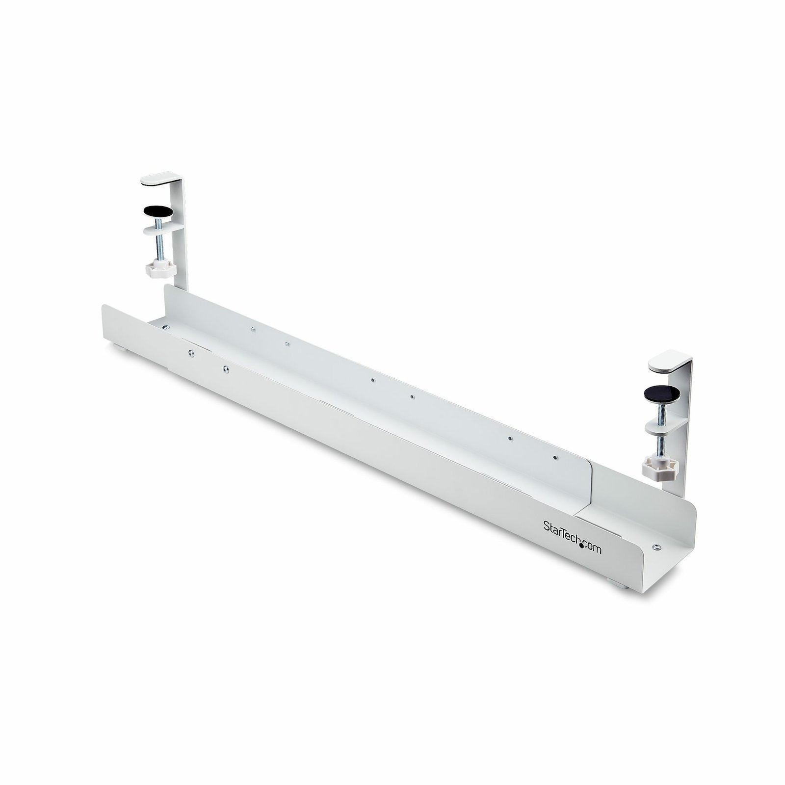 StarTech.com Under Desk Cable Management Tray, Length Adjustable Organizer, Clamp-On Installation, CALWDESKCABLETR