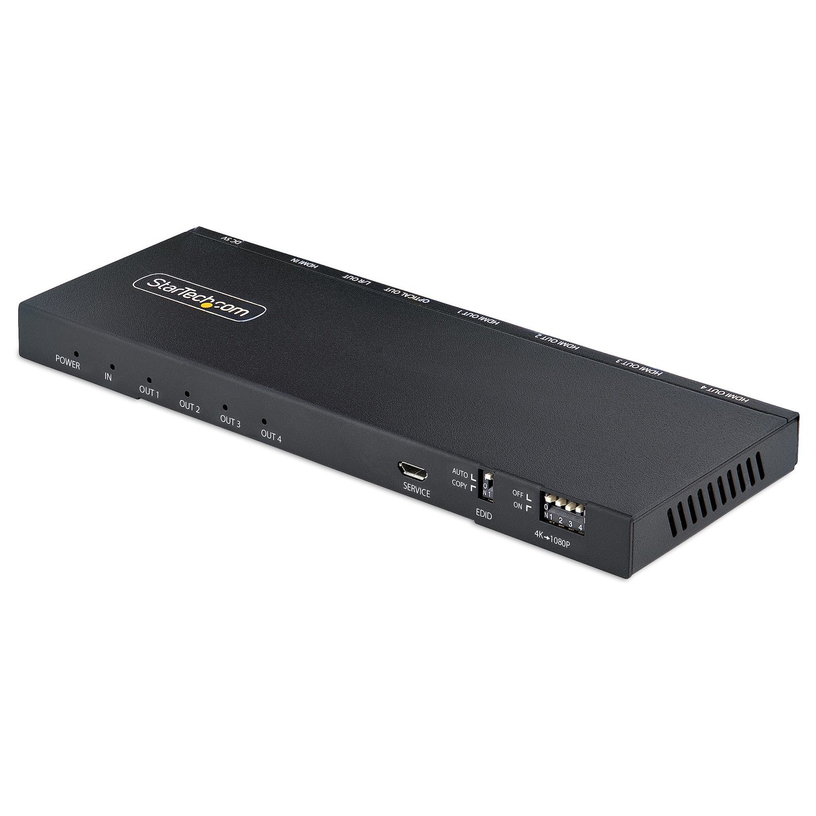 StarTech.com 4-Port HDMI Splitter, 4K 60Hz 2.0 Video, w/ Built-in Scaler, 1 In 4 Out, 3.5mm/Optical HDMISPLTR44K60S