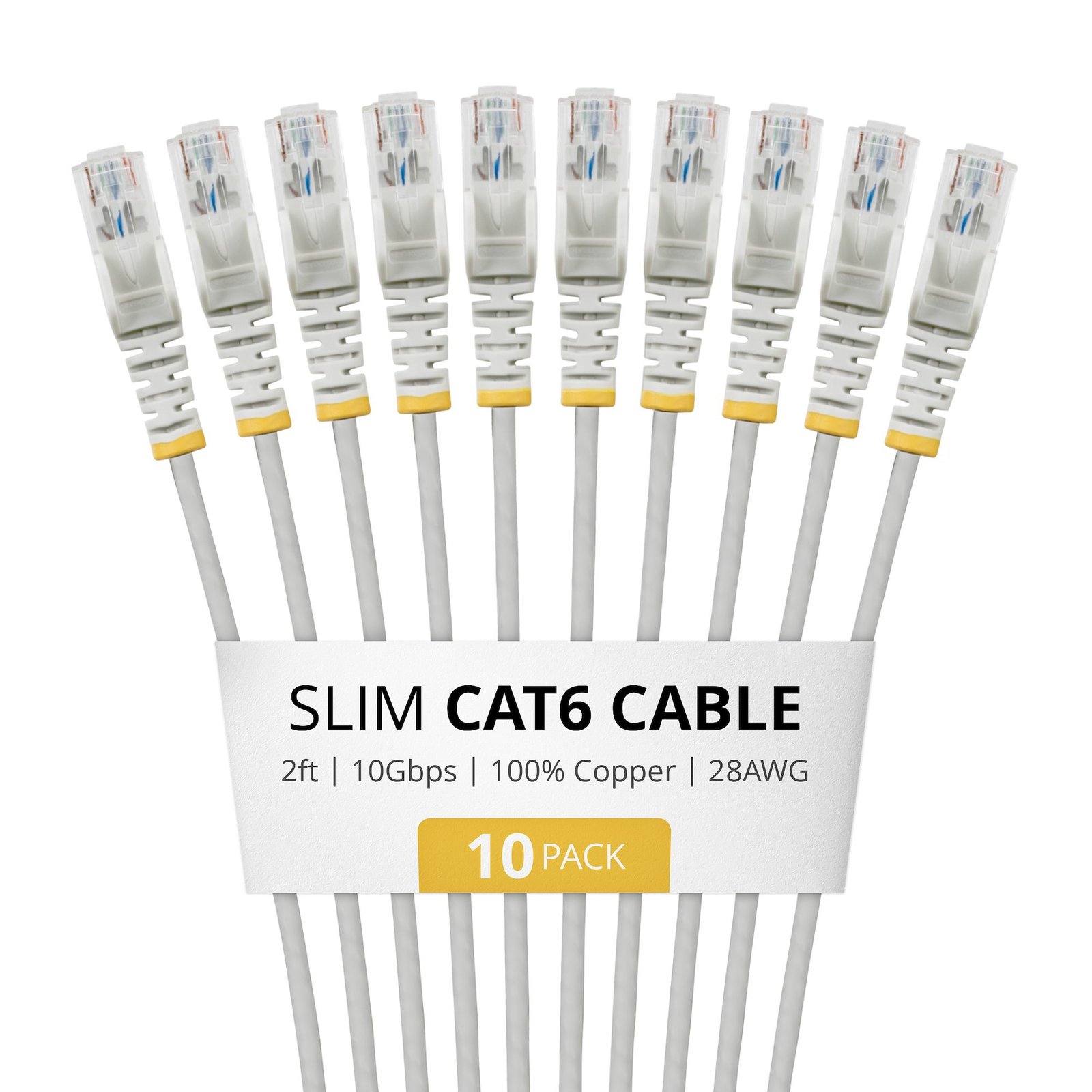 StarTech.com 2ft Gray Slim CAT6 Cable, 10 Pack, Snagless, 100W PoE, UTP, LSZH, 28AWG Pure Bare N6PAT2GRS10PK