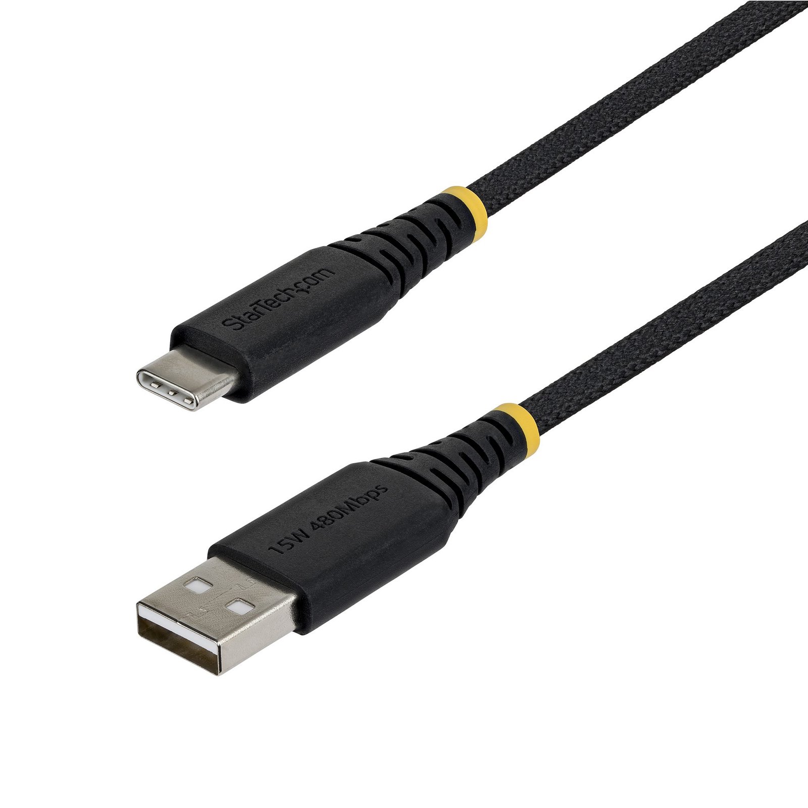 StarTech.com 1ft (30cm) USB-A to USB-C Fast Charging Cable, 15W 3A, Dual-Layer Braided Nylon/TPE USB2AC1FTBR