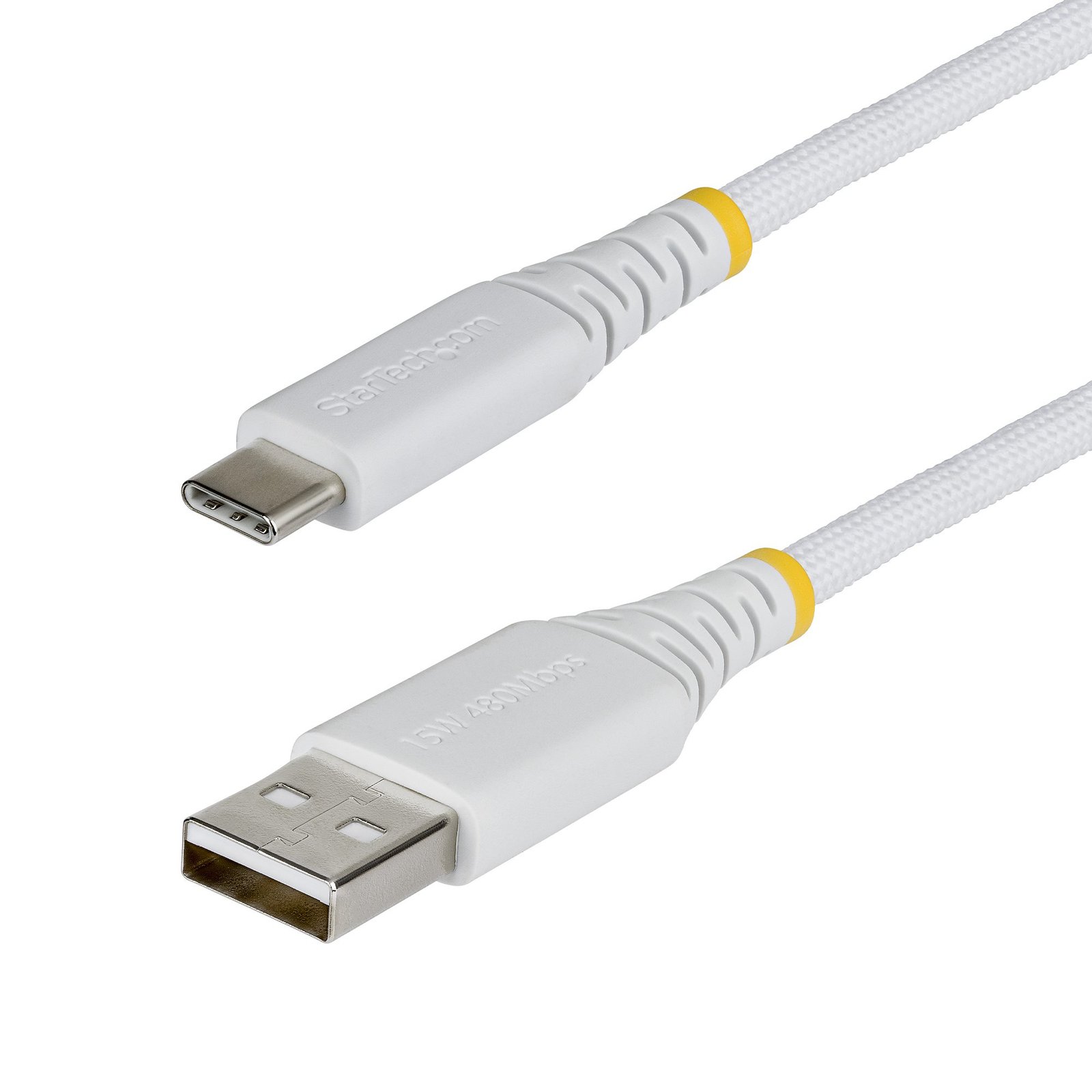 StarTech.com 6in (15cm) USB-A to USB-C Fast Charging Cable, 15W 3A, Dual-Layer Braided Nylon/TPE USB2AC6INBRWH